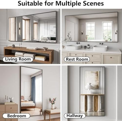 Koonmi Bathroom Mirror 36x71 Matte Black Bathroom Wall-Mounted Mirrors, Modern Rectangle Vanity Mirror, HD Tempered Glass, Aluminum Alloy Frame Allow to Hang Horizontally or Vertically