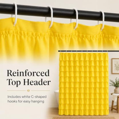 Yellow Shower Curtain for Bathroom, 72 x 84, Soft Ruffled Edge Detailing