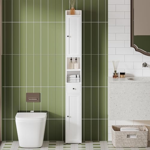 ChooChoo Narrow Bathroom Storage Cabinet with Adjustable Shelves and Drawer