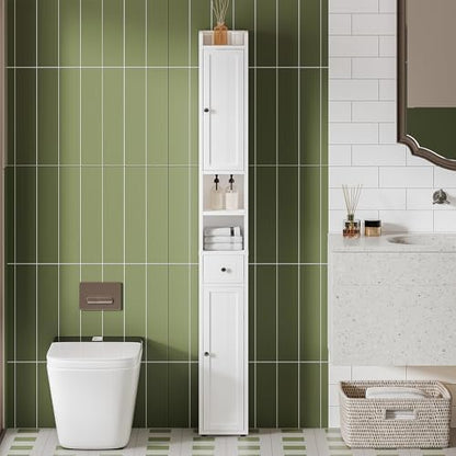 ChooChoo Narrow Bathroom Storage Cabinet with Adjustable Shelves and Drawer