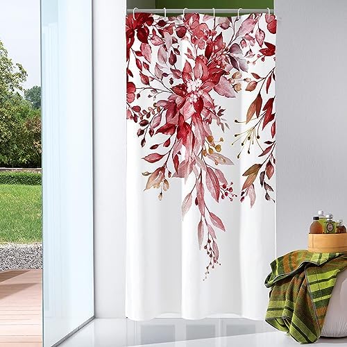 Gibelle Burgundy Eucalyptus Shower Curtain, Watercolor Floral Print, 36x72