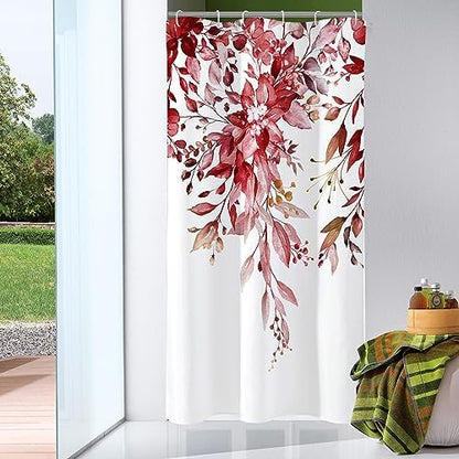 Gibelle Burgundy Eucalyptus Shower Curtain, Watercolor Floral Print, 36x72