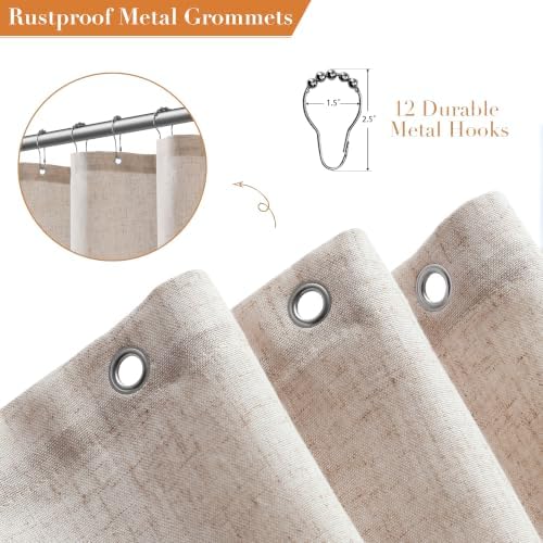 Nanspring Linen Shower Curtain for Bathroom 78 Inches Length Cream Beige
