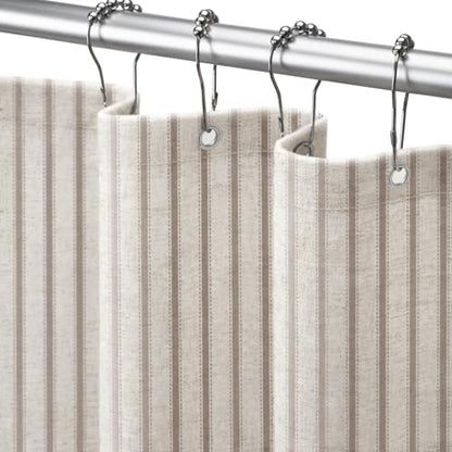 Farmhouse Striped Shower Curtain Taupe Vintage Linen Curtain 60"W X 72"L
