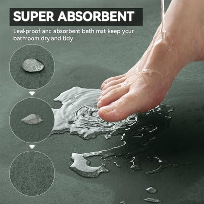 MontVoo -Bath Mat Rug-Rubber Backing Non Slip Quick Dry Absorbent Thin Bathroom Rugs Fit Under Door-Faux Suede Surface Bathroom Floor Mats-Shower Rug for in Front of Bathtub Shower Green 16"x24"