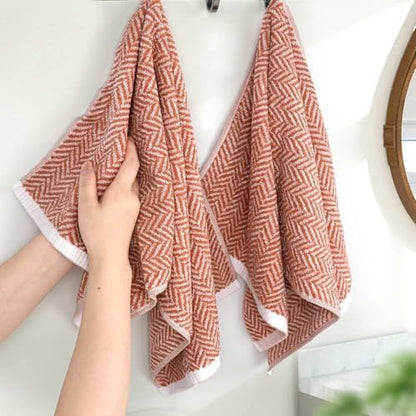 Cleanbear Decorative Hand Towels with Herringbone Stripes, Light-Coral