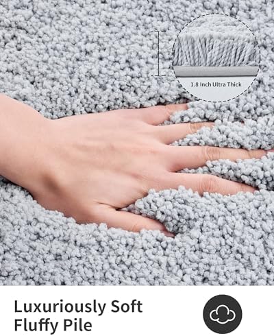 ILANGO Silver Bathroom Rugs 60" × 24" Non Slip & Super Absorbent Extra Thick Soft, Washable Bath Carpet Runner for Floor, Microfiber Plush Shaggy Bath Mats with Tub for Droom Bathtub Shower Room