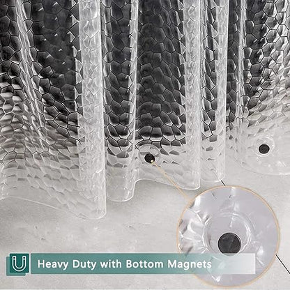 Clear Shower Curtain Liner, 100% Waterproof EVA 3D Shower Curtains with 3 Duty Heavy Bottom Magnets and 12 Rust Proof Grommets, 72x72 Weighted Shower Liner for Shower Stall, Bathtubs