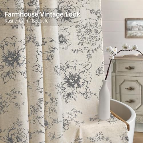 Farmhouse Floral Vintage Shower Curtain for Bathroom, Dark Grey