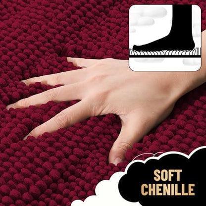 OLANLY Thick Bathroom Runner Rugs 70x24, Soft Chenille Bath Rugs, Burgundy