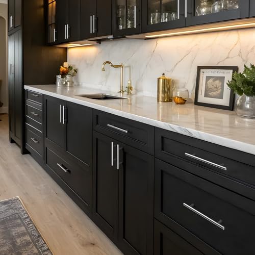 homdiy 500 Pack Cabinet Pulls Modern Drawer Pulls HD201SN Cabinet Hardware Stainless Steel Cabinet Handles 10in Hole Centers Round Bar for Kitchen Cabinets, Cupboard Handles