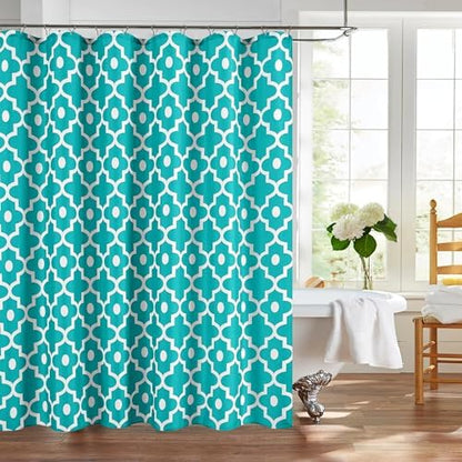 Fabric Modern Extra Long Shower Curtains for Bathroom-Turquoise and White