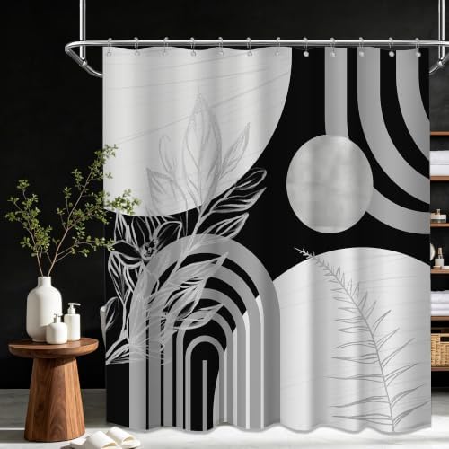 Grey and White Extra Long Shower Curtain, Tall 72X78 in, Mid Century