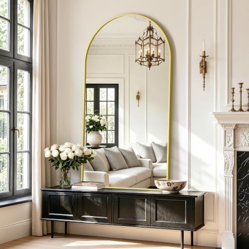 Arched Bathroom Vanity Mirror for Over Sink, 50”x30”, Gold