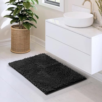 Hearth & Harbor Bathroom Rugs, Chenille Bath Mat - Machine Washable Bath Mats for Bathroom Non-Slip Backing Rubber, Quick Dry Bathroom Mat