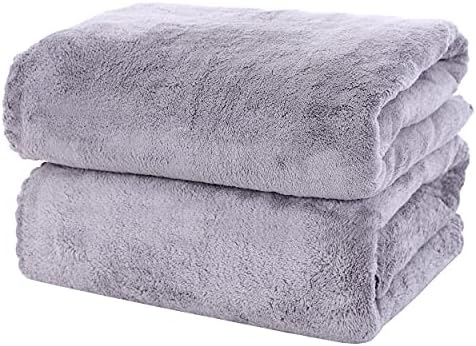 MOONQUEEN 2 Pack Premium Bath Towel Set - Quick Drying - Microfiber Coral Velvet Highly Absorbent Towels - Multipurpose Use as Bath Fitness, Bathroom, Shower, Sports, Yoga Towel (Grey)