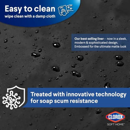 Clorox Shower Curtain Liner, Premium Medium Weight Flexible Waterproof 6g PEVA for Bathroom with Weighted Magnets, Standard Size 72" x 72", Black 1 Pack