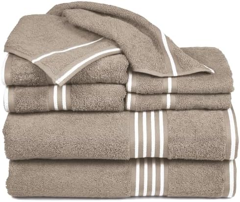 Lavish Home Bathroom Towels Set, Bathroom Essentials, Taupe, Set of 8