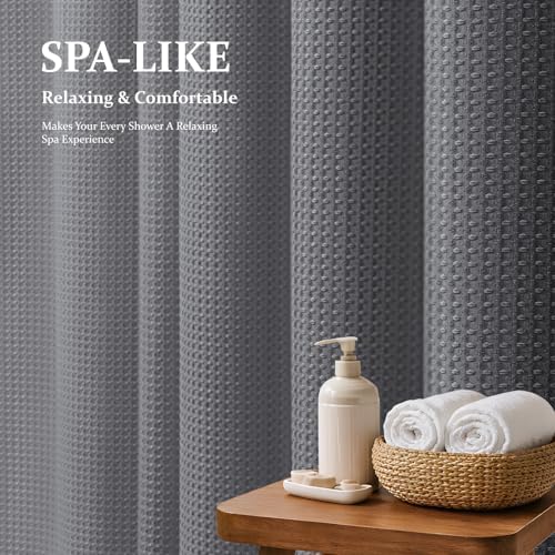 Dynamene Stall Waffle Shower Curtain 256 GSM Heavy Fabric 54x78 Grey/Gray