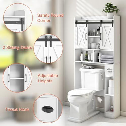 Vabches Over The Toilet Storage Cabinet with Sliding Doors, White