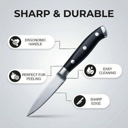 3.5 Inch High Carbon Steel Fruit and Vegetable Paring Knife, Triple Rivet Compact Knives with Ergonomic Handle, Ultra Sharp Small Kitchen Knife for Peeling, Slicing and Garnish