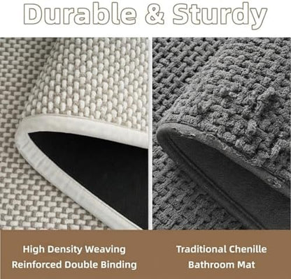 PADOOR-Bath Mat-Super Absorbent Chenille Bathroom Mats-Rubber Backed Bath Mats for Bathroom Non Slip, Easy Clean Bathroom Rugs Front of Bathtub,Shower Room,Sink-17×35, Beige&Cream