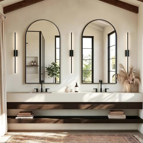Delma Arched Bathroom Mirror, Black, 55"x30"