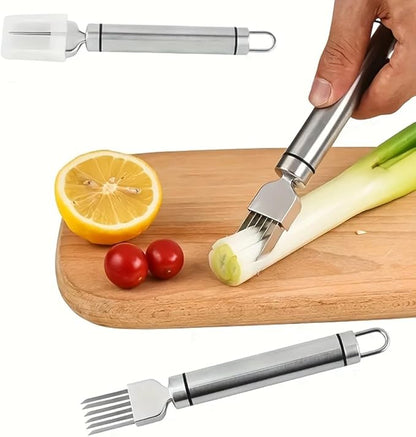 2Pack Green Onion Slicer, Multi-Blade Kitchen Herb Cutter, Professional Scallion Shredding Tool (2, Silver and black)
