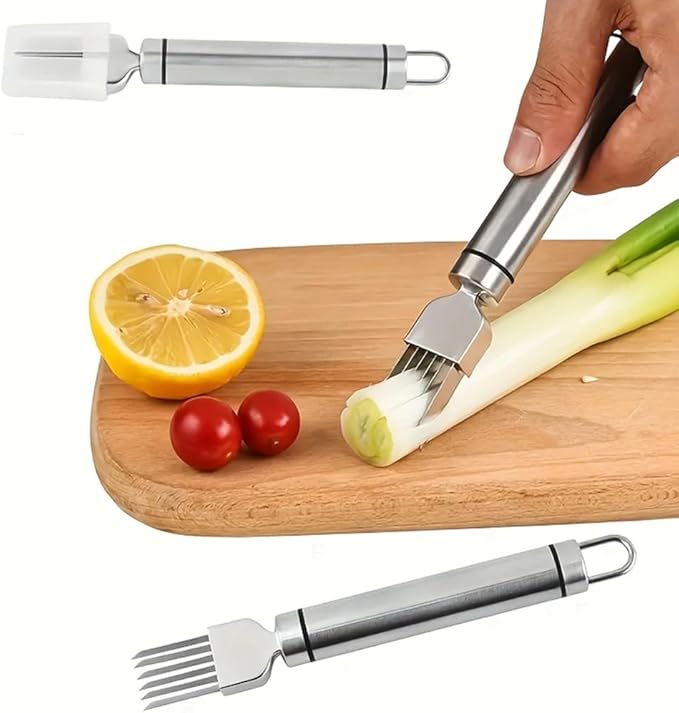 Green Onion Slicer, Multi-Blade Kitchen Herb Cutter, Professional Scallion Shredding Tool (1, Silver and black)
