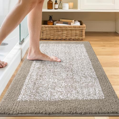 48x24 Long Bathroom Rugs Non Slip Washable, Soft Absorbent Bath Mat Greige