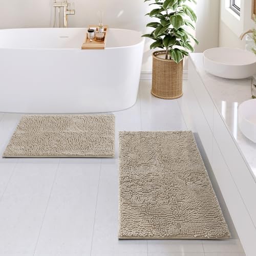 Hearth & Harbor Bathroom Rugs, Chenille Bath Mat - Machine Washable Bath Mats for Bathroom Non-Slip Backing Rubber, Quick Dry Bathroom Mat