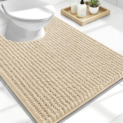 OLANLY Thick Chenille Toilet Rugs U-Shaped 24x20, Beige