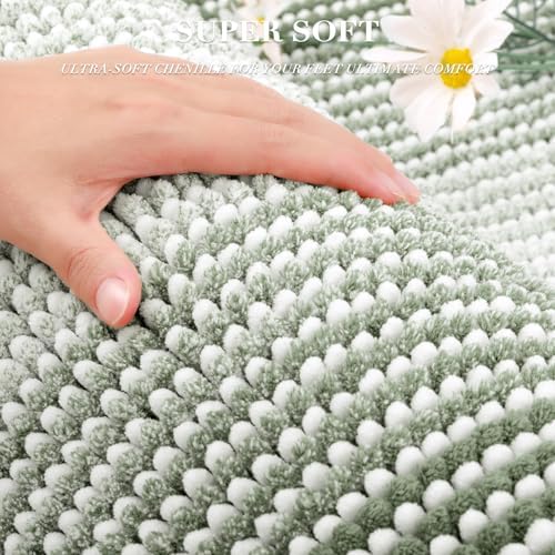BSICPRO Large Chenille Bathroom Rugs, 24x43 Striped Bath Mat, Greyish Green