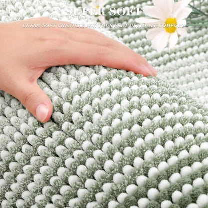 BSICPRO Large Chenille Bathroom Rugs, 24x43 Striped Bath Mat, Greyish Green