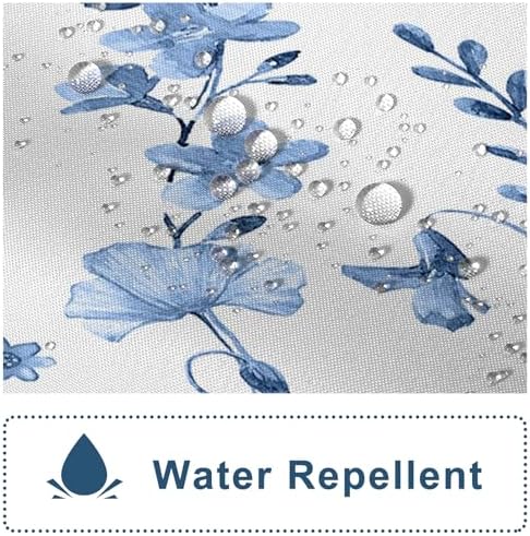 AWERT Small Half Size Stall Shower Curtain with 6 Hooks Shower Stall Curtain 36 x 72 Light Blue Floral 36 inch Shower Curtain for Bathroom/RV and Camper (Light Blue)