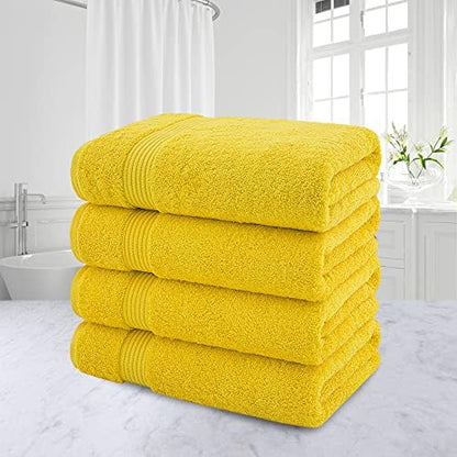 American Veteran Towel, 100% Cotton Turkish Bath Towels for Bathroom 4 Pack, 27x54 Extra Large Premium Soft Drying Bathroom Towels, Yellow