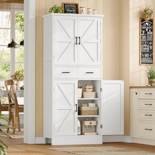Farmhouse Pantry Cabinet, Tall Kitchen Storage Cabinet with Barn Doors