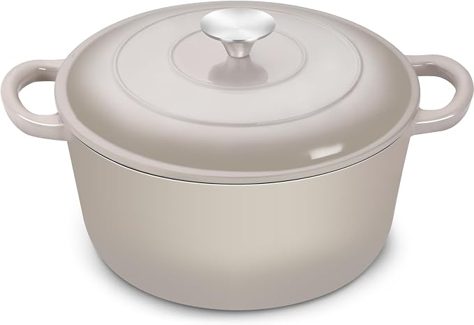 TeamFar Dutch Oven, 6QT Enameled Cast Iron Dutch Oven Cooking Pot with Lid & Dual Handles, for Bread Baking Braising Stewing, Heavy Duty & Non Stick, Oven & All Stovetops Safe - Khaki