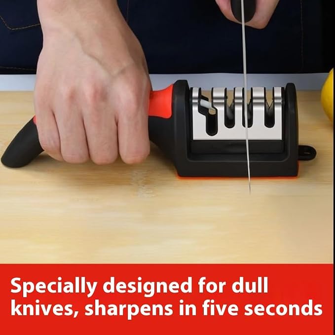 4-in-1 Kitchen Knife Accessories: 3-Stage Knife Sharpener Helps Repair, Restore, Polish Blades and Cut-Resistant Glove (Black), for Kitchen Chef Knives & Scissor