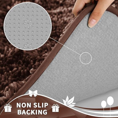 Yimobra Toilet Rugs U Shaped Washable, Extra Thick Soft Absorbent Chenille Contour Bathroom Rugs for Toilet 24x20 Inch, Quick Dry Non Slip Toilet Mat for Bath Floor, Brown