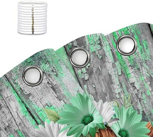 Cow Shower Curtain, Farmhouse Rustic Floral Funny Highland Cow Shower Curtains for Bathroom, Western Cute Daisy Flowers and Butterfly on Country Wooden Farm Animal Bathroom Decor with Hooks 70X75in