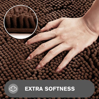 Bathroom Runner Rug 47 x 17 Inch – Long Bath Mat | Absorbent and Washable Thick Chenille Bath Rug Non-Slip Runner Rug for Bathroom, Shower, Sink(Brown)