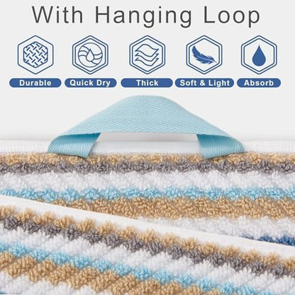 VOOVA & MOVAS Striped Towels 6 Pack, 100% Cotton, Blue Gray Beige