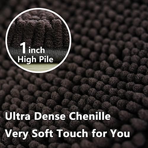 Bathroom Rugs Chenille 3-Piece Extra Soft and Absorbent Shag Bathroom Rugs, Machine Wash Mat, Strong PVC Non-Slip Underside, Plush Carpet Mats (Coffee)