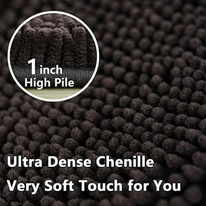 Bathroom Rugs Chenille 3-Piece Extra Soft and Absorbent Shag Bathroom Rugs, Machine Wash Mat, Strong PVC Non-Slip Underside, Plush Carpet Mats (Coffee)