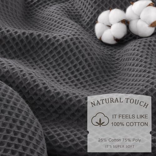 Waffle Weave Shower Curtain Heavyweight Cotton Fabric Charcoal Gray 72Wx72L