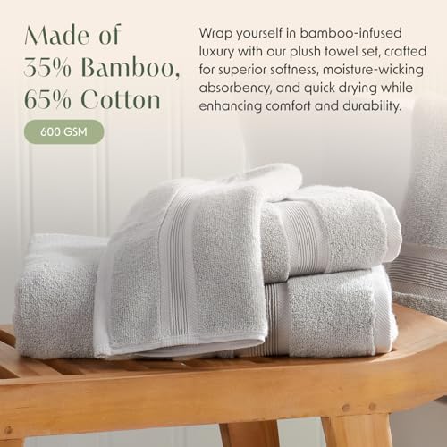 Springtree Home Luxury Bamboo Rayon Plush Bath Towel Set | 4-Pack | Grey