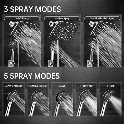 Veken 11.8“ Rain Shower Head with Handheld,Dual High Pressure Shower Heads