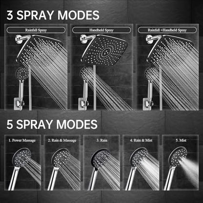 Veken 11.8“ Rain Shower Head with Handheld,Dual High Pressure Shower Heads
