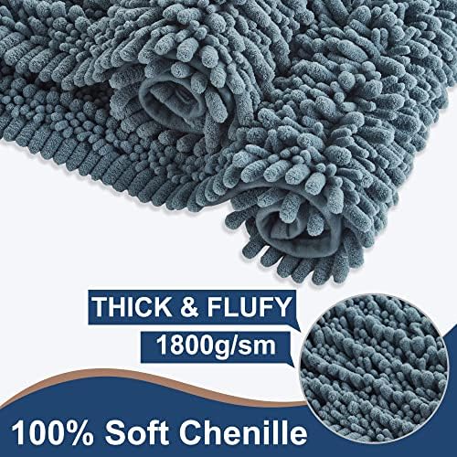 Luxury Chenille Dusty Blue Bathroom Rugs Sets 2 Piece, Thickened Hot Melt Rubber Bottom Bath Mats for Bathroom Non Slip,Bath Rugs Quick Dry Machine Washable for Shower Mat (32"x20"+17"x24")
